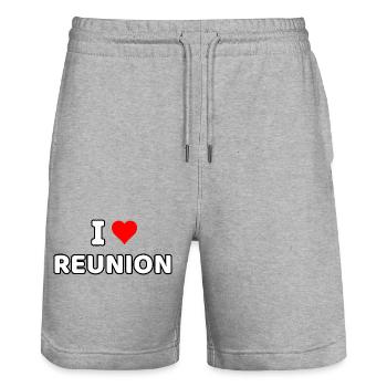 I Love La Reunion - Short de jogging bio TRAINER Stanley/Stella unisexe - gris chiné - Devant - Nik (191cm) & Marisol (170cm)
