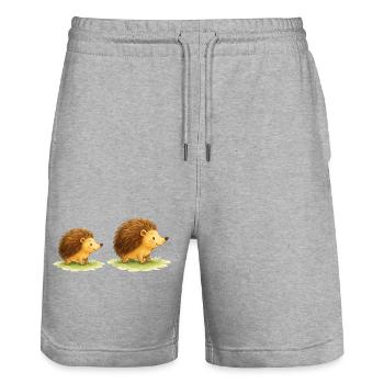 Hérissons mignons pour les vêtements des enfants - Short de jogging bio TRAINER Stanley/Stella unisexe - gris chiné - Devant - Nik (191cm) & Marisol (170cm)