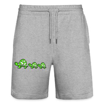 Tortue Famille Maman Papa 2 Enfants Maman Mignon - Short de jogging bio TRAINER Stanley/Stella unisexe - gris chiné - Devant - Nik (191cm) & Marisol (170cm)