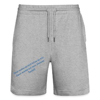 Citation humoristique avec police bleue - Short de jogging bio TRAINER Stanley/Stella unisexe - gris chiné - Devant - Nik (191cm) & Marisol (170cm)