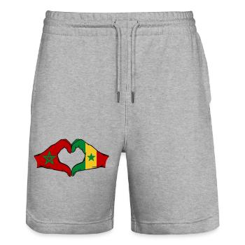 China Senegal Flag Hands Heart Shape - Stanley/Stella Trainer Unisex Organic Jogging Shorts - heather grey - Front - Nik (191cm) & Marisol (170cm)