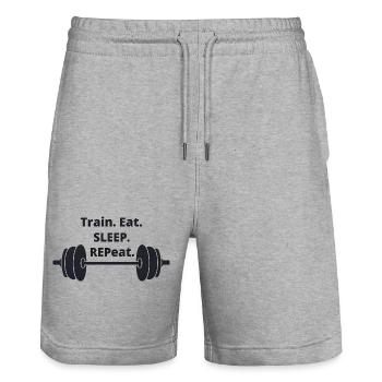 Train Eat Sleep Repeat Motivationsdesign - Stanley/Stella Unisex Bio Joggingshorts Trainer  - Grau meliert - Vorne - Nik (191cm) & Marisol (170cm)