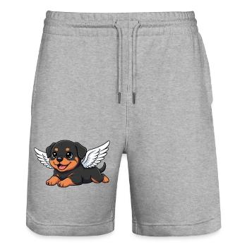 Ange Rottweiler mignon avec des ailes Dessin animé - Short de jogging bio TRAINER Stanley/Stella unisexe - gris chiné - Devant - Nik (191cm) & Marisol (170cm)