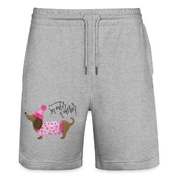 Dackel mit Pullover und Mütze Sweater Weather pink - Stanley/Stella Unisex Bio Joggingshorts Trainer  - Grau meliert - Vorne - Nik (191cm) & Marisol (170cm)
