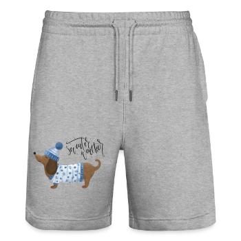 Dackel mit Pullover und Mütze Sweater Weather blau - Stanley/Stella Unisex Bio Joggingshorts Trainer  - Grau meliert - Vorne - Nik (191cm) & Marisol (170cm)
