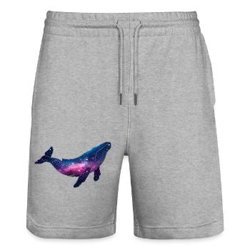 Bisexuell Bi Wal queer Galaxie Walfisch weltraum  - Stanley/Stella Unisex Bio Joggingshorts Trainer  - Grau meliert - Vorne - Nik (191cm) & Marisol (170cm)