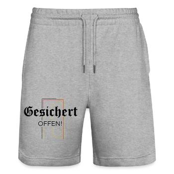 Gesichert Offen! Statement  - Stanley/Stella Unisex Bio Joggingshorts Trainer  - Grau meliert - Vorne - Nik (191cm) & Marisol (170cm)