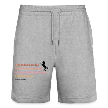 "I believe in the horse" - Stanley/Stella Trainer Unisex Organic Jogging Shorts - heather grey - Front - Nik (191cm) & Marisol (170cm)