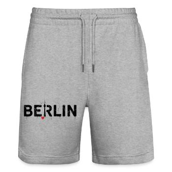 Berliner Skyline mit Blitz und Herz - Stanley/Stella Unisex Bio Joggingshorts Trainer  - Grau meliert - Vorne - Nik (191cm) & Marisol (170cm)