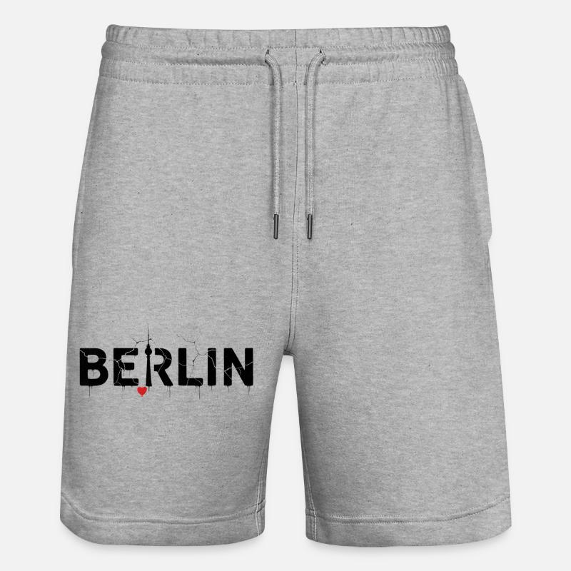 Berliner Skyline mit Blitz und Herz - Stanley/Stella Unisex Bio Joggingshorts Trainer  - Grau meliert