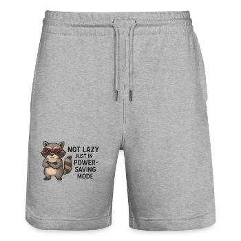 Cool raccoon NOT LAZY JUST IN POWER SAVE MODE - Stanley/Stella Trainer Unisex Organic Jogging Shorts - heather grey - Front - Nik (191cm) & Marisol (170cm)