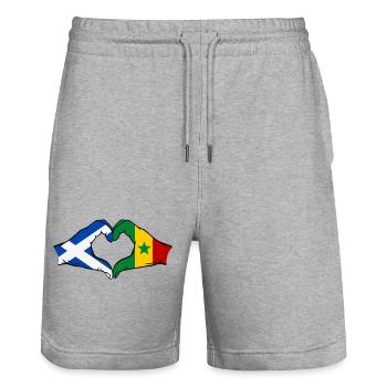 Scotland Senegal Flag Hands Heart Shape - Stanley/Stella Trainer Unisex Organic Jogging Shorts - heather grey - Front - Nik (191cm) & Marisol (170cm)