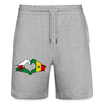 Wales Senegal Flag Hands Heart Shape - Stanley/Stella Trainer Unisex Organic Jogging Shorts - heather grey - Front - Nik (191cm) & Marisol (170cm)