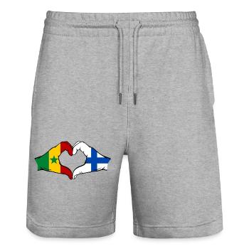Senegal Finland Flag Hands Heart Shape - Stanley/Stella Trainer Unisex Organic Jogging Shorts - heather grey - Front - Nik (191cm) & Marisol (170cm)