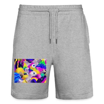 Bunte Psychedelic Geometry Illustration - Stanley/Stella Unisex Bio Joggingshorts Trainer  - Grau meliert - Vorne - Nik (191cm) & Marisol (170cm)
