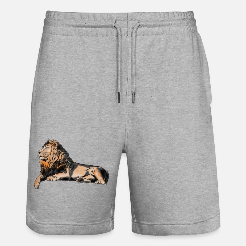 Lion majestueux couché - Short de jogging bio TRAINER Stanley/Stella unisexe - gris chiné