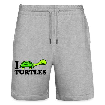I Love Turtles I Love Logo Cute - Stanley/Stella Trainer Unisex Organic Jogging Shorts - heather grey - Front - Nik (191cm) & Marisol (170cm)