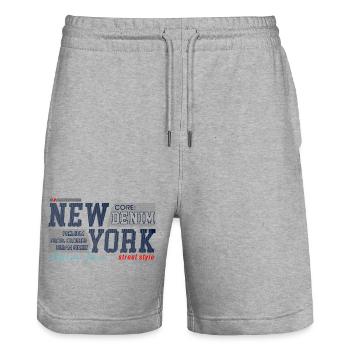 New Yorker Streetstyle Denim-Design - Stanley/Stella Unisex Bio Joggingshorts Trainer  - Grau meliert - Vorne - Nik (191cm) & Marisol (170cm)