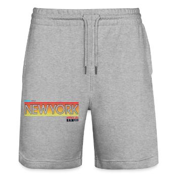 Neon Skyline of New York City - Stanley/Stella Trainer Unisex Organic Jogging Shorts - heather grey - Front - Nik (191cm) & Marisol (170cm)