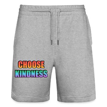 Gay Pride Rainbow Choose Kindness Typography   - Stanley/Stella Trainer Unisex Organic Jogging Shorts - heather grey - Front - Nik (191cm) & Marisol (170cm)