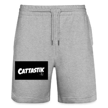 Humorous cat joke with bold writing - Stanley/Stella Trainer Unisex Organic Jogging Shorts - heather grey - Front - Nik (191cm) & Marisol (170cm)