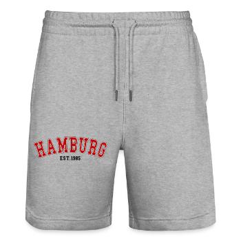 Hamburg_Est_1985 - Stanley/Stella Unisex Bio Joggingshorts Trainer  - Grau meliert - Vorne - Nik (191cm) & Marisol (170cm)