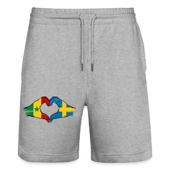 Senegal Sweden flag hands heart shape used - Stanley/Stella Trainer Unisex Organic Jogging Shorts - heather grey - Front - Nik (191cm) & Marisol (170cm)