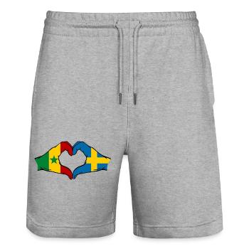 Drapeau du Sénégal Suède Mains Forme de cœur - Short de jogging bio TRAINER Stanley/Stella unisexe - gris chiné - Devant - Nik (191cm) & Marisol (170cm)