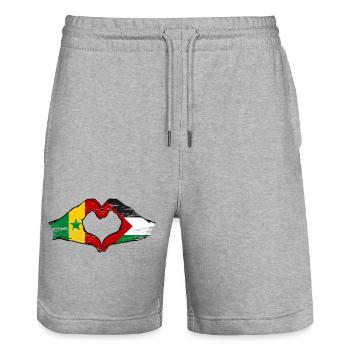 Senegal Palästina Flagge Hände Herzform used - Stanley/Stella Unisex Bio Joggingshorts Trainer  - Grau meliert - Vorne - Nik (191cm) & Marisol (170cm)