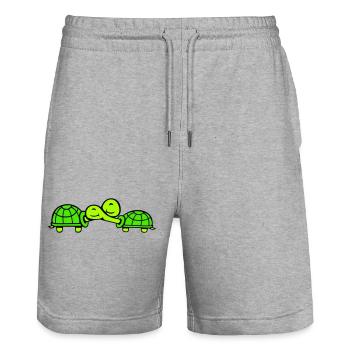 2 tortues se câlinant, un doux couple qui s'embrasse, une équipe amoureuse - Short de jogging bio TRAINER Stanley/Stella unisexe - gris chiné - Devant - Nik (191cm) & Marisol (170cm)