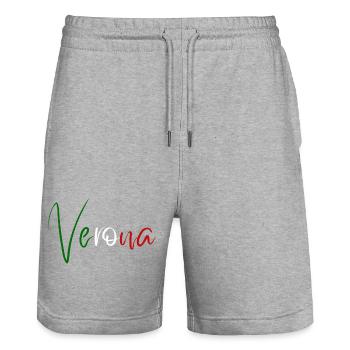 Amo Verona, elegant minimalist design - Stanley/Stella Trainer Unisex Organic Jogging Shorts - heather grey - Front - Nik (191cm) & Marisol (170cm)