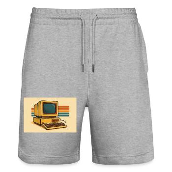 Retro Computer 80s - Stanley/Stella Trainer Unisex Organic Jogging Shorts - heather grey - Front - Nik (191cm) & Marisol (170cm)