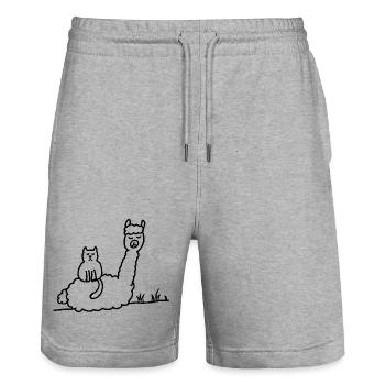 Alpaka Cat Meditation: Konturen in Schwarz - Stanley/Stella Unisex Bio Joggingshorts Trainer  - Grau meliert - Vorne - Nik (191cm) & Marisol (170cm)