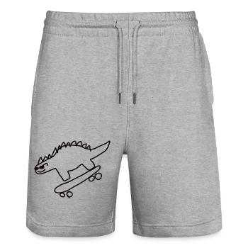 Dino sur skateboard – Style kawaii et urbain - Short de jogging bio TRAINER Stanley/Stella unisexe - gris chiné - Devant - Nik (191cm) & Marisol (170cm)