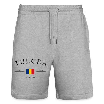 Tulcea, Roumanie – Souvenir et cadeau de vacances - Short de jogging bio TRAINER Stanley/Stella unisexe - gris chiné - Devant - Nik (191cm) & Marisol (170cm)
