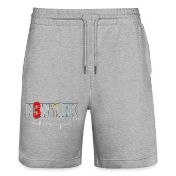 Cool NY-Urbanist Design - Stanley/Stella Trainer Unisex Organic Jogging Shorts - heather grey - Front - Nik (191cm) & Marisol (170cm)