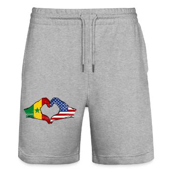 Senegal USA Flag Hands Heart Shape Used - Stanley/Stella Trainer Unisex Organic Jogging Shorts - heather grey - Front - Nik (191cm) & Marisol (170cm)