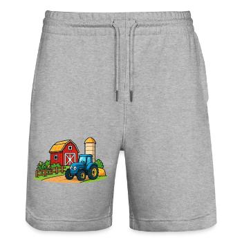 Lustiger Bauernhof mit Traktor - Stanley/Stella Unisex Bio Joggingshorts Trainer  - Grau meliert - Vorne - Nik (191cm) & Marisol (170cm)