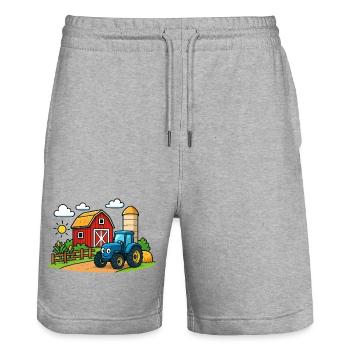 Lustiger Bauernhof mit Traktor - Stanley/Stella Unisex Bio Joggingshorts Trainer  - Grau meliert - Vorne - Nik (191cm) & Marisol (170cm)