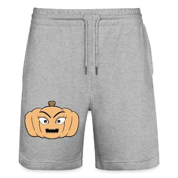 Spukhafter Halloween Gruseliger Kürbis - Stanley/Stella Unisex Bio Joggingshorts Trainer  - Grau meliert - Vorne - Nik (191cm) & Marisol (170cm)
