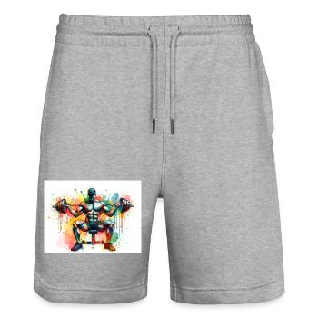 Muscular Man Lifting Weights In Colorful Art - Stanley/Stella Trainer Unisex Organic Jogging Shorts - heather grey - Front - Nik (191cm) & Marisol (170cm)