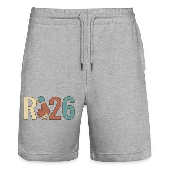 R Duck 2026 - R Duck 26 - Pension 2026 - Stanley/Stella Trainer Unisex Organic Jogging Shorts - heather grey - Front - Nik (191cm) & Marisol (170cm)