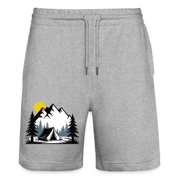 Alpine Campfire Tent Illustration - Stanley/Stella Trainer Unisex Organic Jogging Shorts - heather grey - Front - Nik (191cm) & Marisol (170cm)