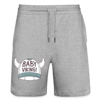 Baby Wikinger Helm illustriert - Stanley/Stella Unisex Bio Joggingshorts Trainer  - Grau meliert - Vorne - Nik (191cm) & Marisol (170cm)