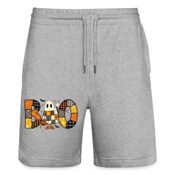 Ghost Halloween Patchwork Boo - Stanley/Stella Trainer Unisex Organic Jogging Shorts - heather grey - Front - Nik (191cm) & Marisol (170cm)