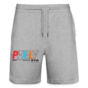 Abstract Geometric Pattern Design - Stanley/Stella Trainer Unisex Organic Jogging Shorts - heather grey - Front - Nik (191cm) & Marisol (170cm)