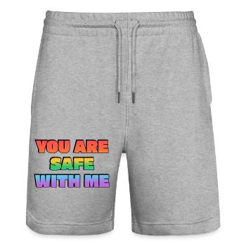 Du bist bei mir sicher - Stanley/Stella Unisex Bio Joggingshorts Trainer  - Grau meliert - Vorne - Nik (191cm) & Marisol (170cm)