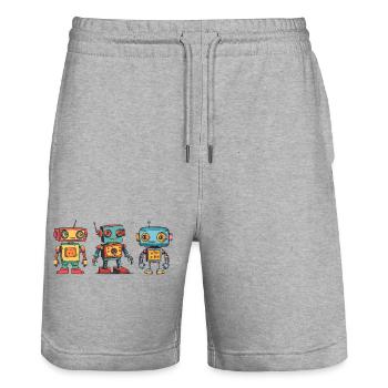 Nostalgische Retro Roboter Illustration - Stanley/Stella Unisex Bio Joggingshorts Trainer  - Grau meliert - Vorne - Nik (191cm) & Marisol (170cm)
