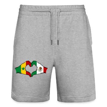 Senegal Mexiko Flagge Hände Herzform - Stanley/Stella Unisex Bio Joggingshorts Trainer  - Grau meliert - Vorne - Nik (191cm) & Marisol (170cm)