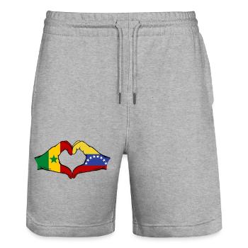 Senegal Venezuela flag hands heart shape used - Stanley/Stella Trainer Unisex Organic Jogging Shorts - heather grey - Front - Nik (191cm) & Marisol (170cm)